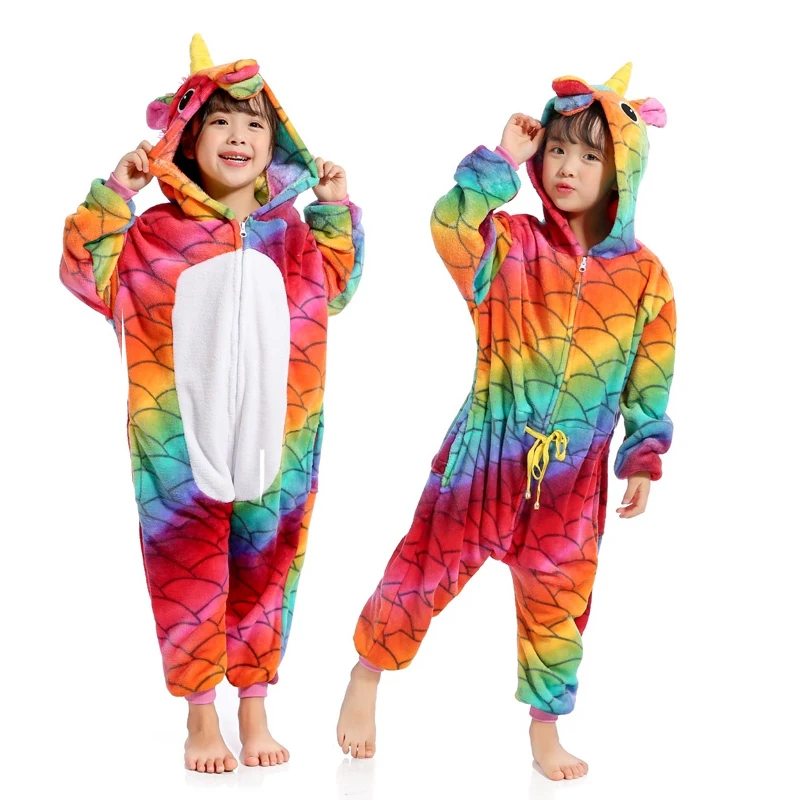 Зимняя Детская Пижама кигуруми пижама для девочек и мальчиков с единорогом
