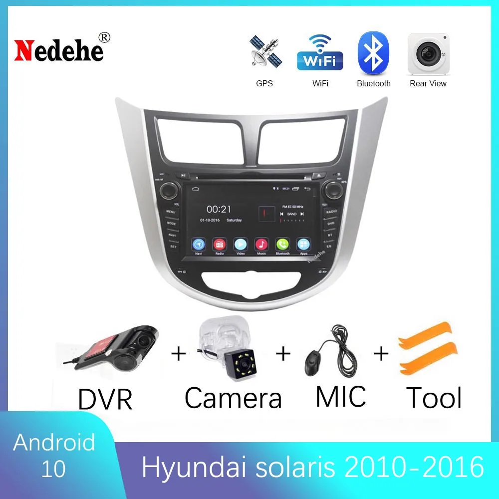 Автомагнитола на Android 10 2 ГБ + 16 DVD-плеер с GPS Навигатором RDS BT Wi-Fi для Hyundai Solaris Accent Verna