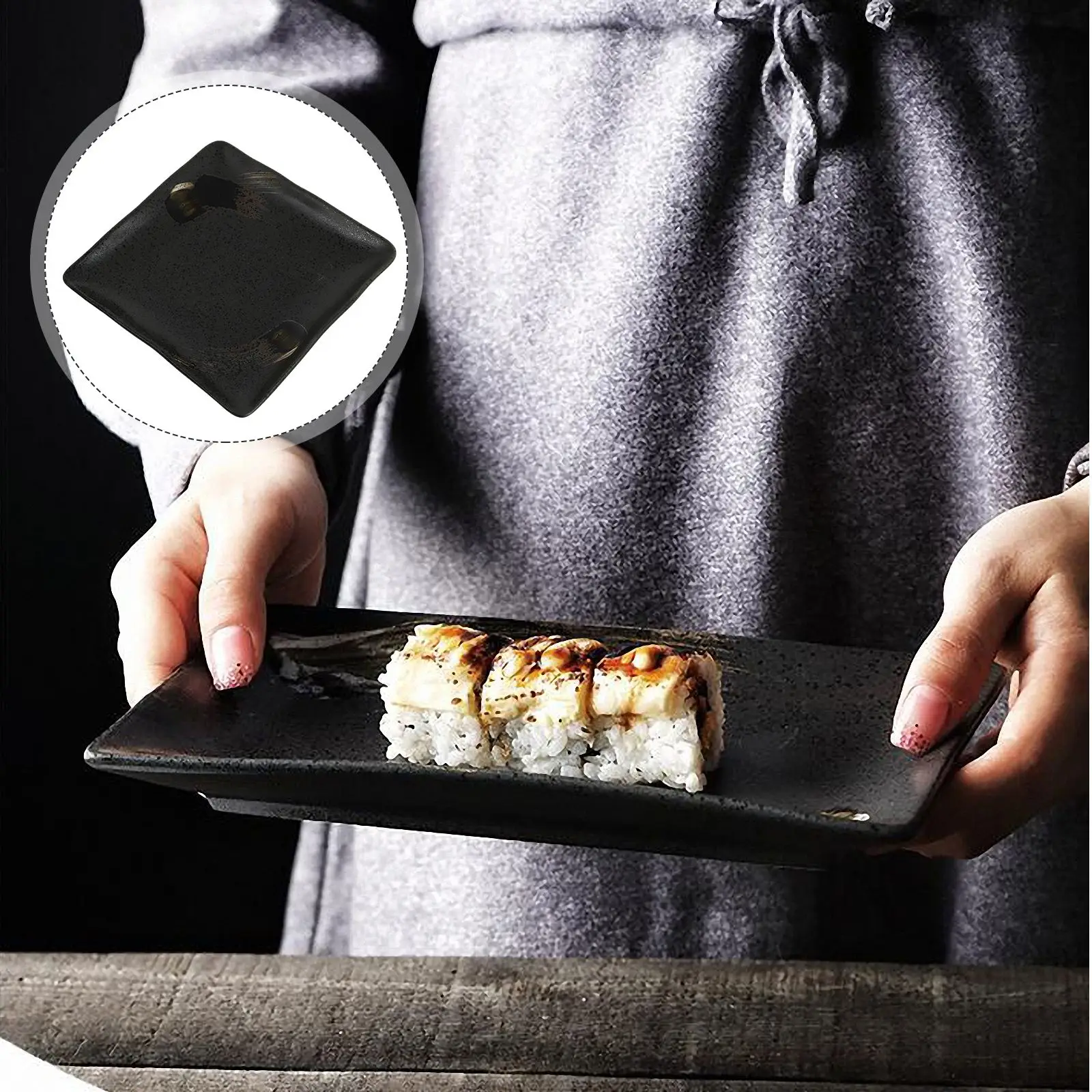 

5.5inch Black Ceramic Sushi Salad Plate Japanese Style Square Dish Home Restaurant Western Dining Tableware
