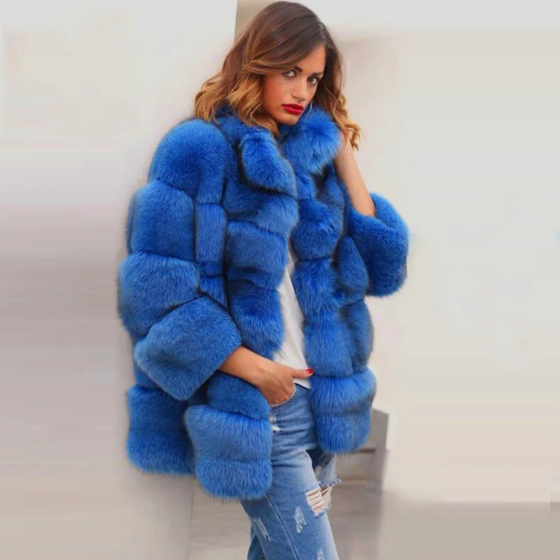 Мех Sarcar натуральный Лисий зимнее пальто стоячий воротник семь рукавов Досуг