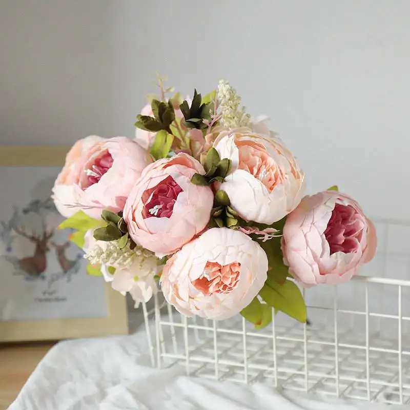 Fake flower Home Party Decor Bunch Silk Peony Artificial Flowers Wedding Bouquet 13 Heads | Дом и сад