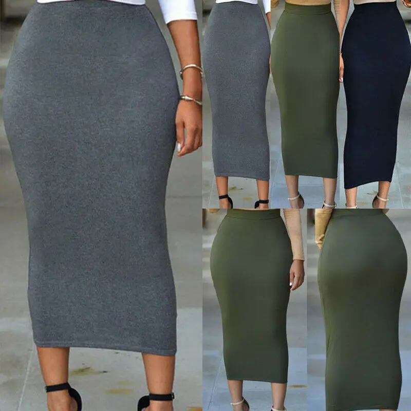 Эластичная трикотажная юбка-карандаш Женская высокая талия ниже колена миди
