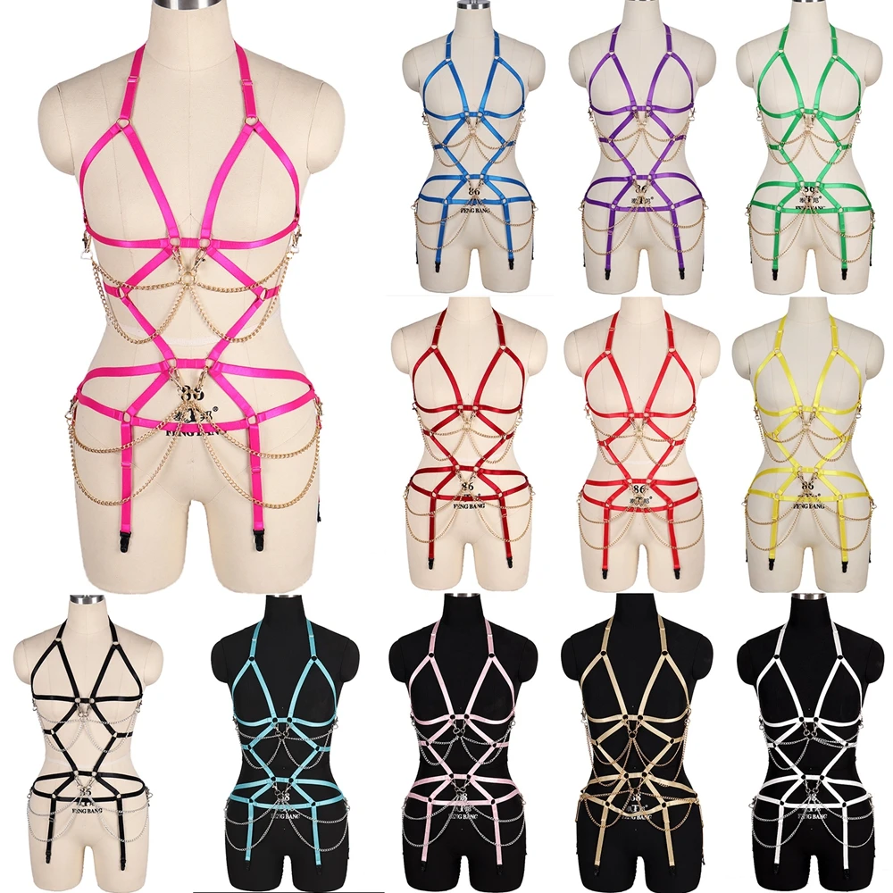 

Sexy Lingerie Harness Goth Stockings Suspenders Body Erotic Pentagram Sword Belt Women's Underwear Bra Garter Bondage Chest Set