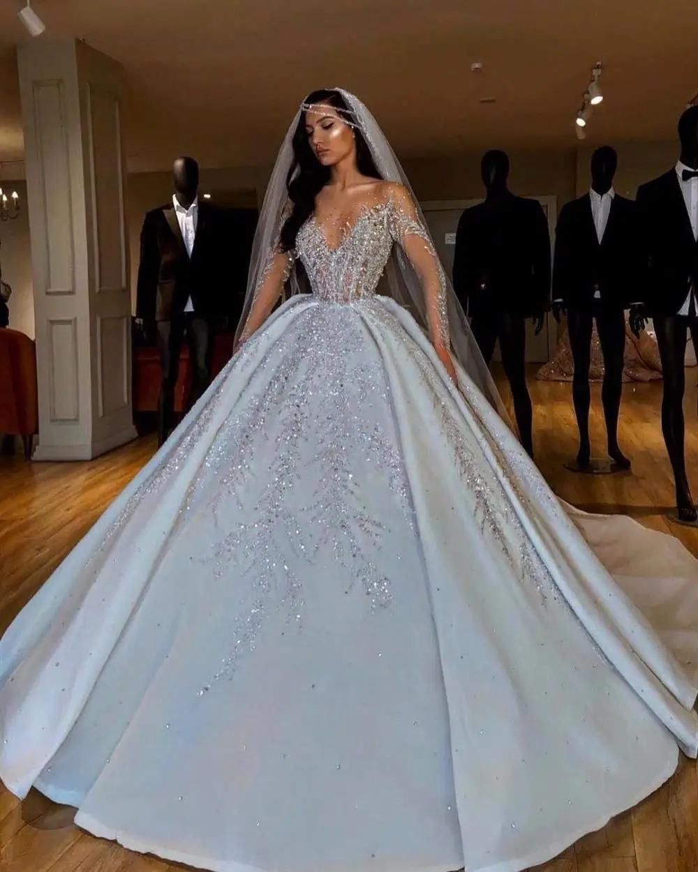 

Vestidos De Novia/Лидер продаж; Роскошное бальное платье; Свадебное платье с длинным рукавом и аппликацией из бисера; Милые свадебные платья с длинн...