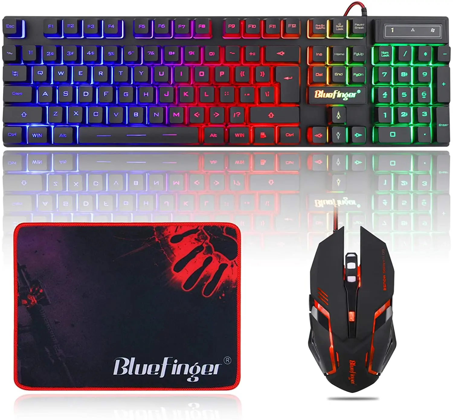 

BlueFinger RGB игровая клавиатура и мышь с подсветкой Combo, USB Проводная клавиатура с подсветкой, светодиодная светодиодный вая клавиатура и мышь дл...