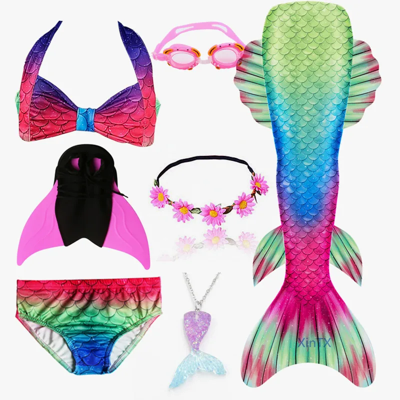 Купальник бикини для девочек с хвостом русалки и моноластами|Костюмы девочек| |