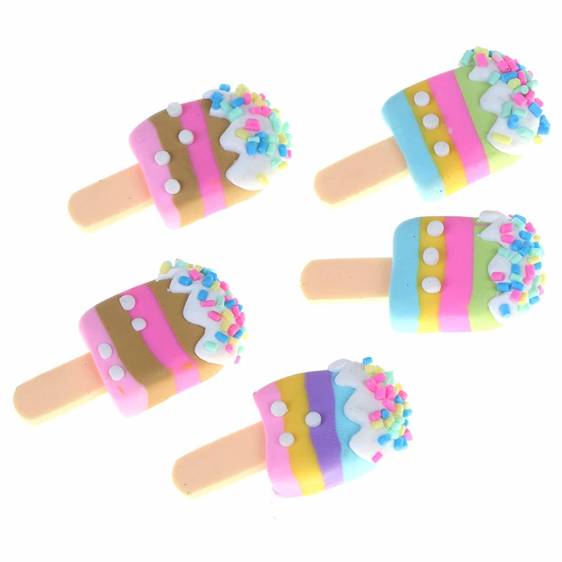 

5Pcs colorful Dollhouse Miniature Popsicles Ice Cream Polymer Slime Charm DIY Accessories Box Toy For Children Color Random