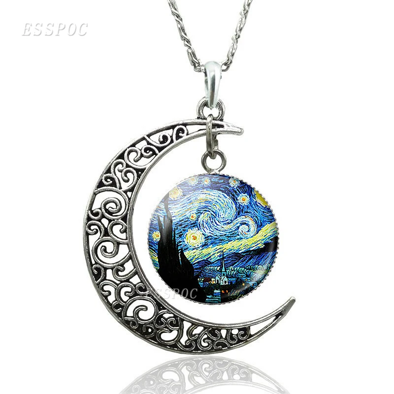 Ван Гог арт полумесяц ожерелье Звездная ночь Подсолнух картина маслом