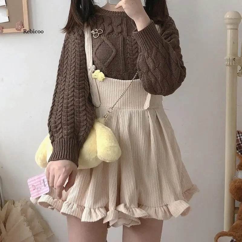 

Solid Corduroy Playsuits Women Ruffles Loose Spring Korean Style Ulzzang Kawaii Harajuku Leisure Soft Female Rompers Popular