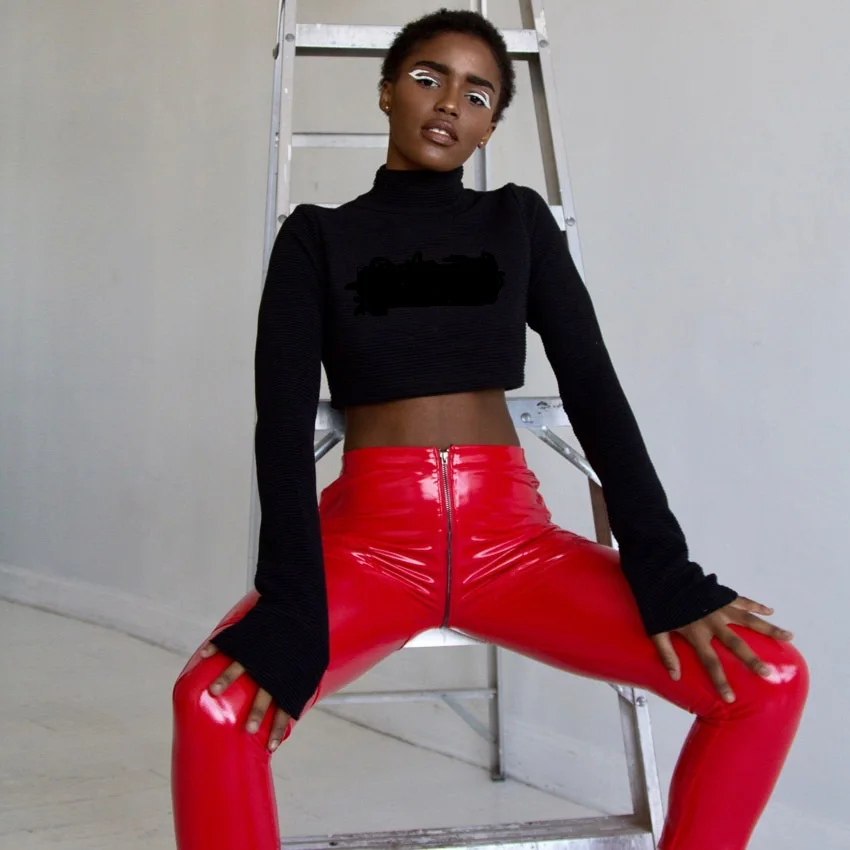 Высокая талия штаны из искусственной кожи пикантные женские осенние сапоги