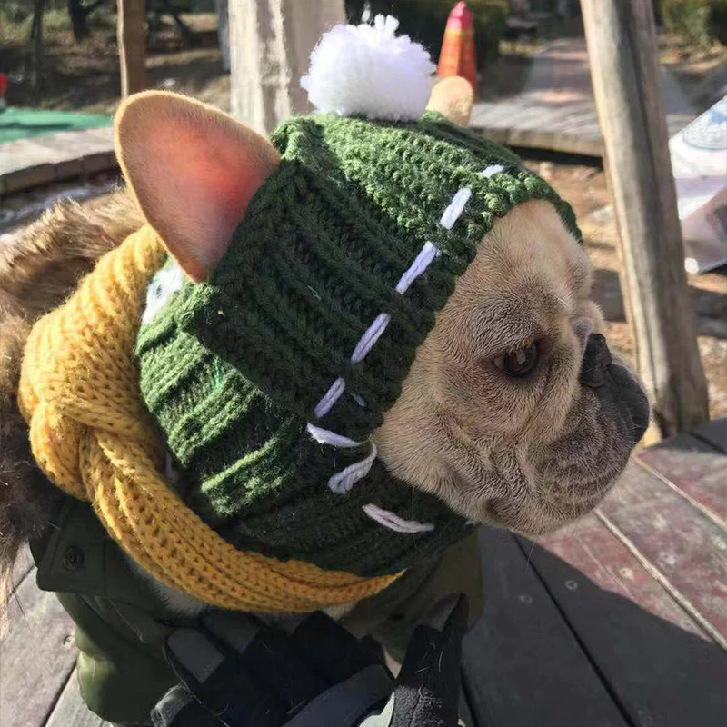 

Winter Dog Hat Christmas Pet Cap Woolen Puppy Hat With Ball Headwear Warm and Windproof Knitting Pet Hat for Dogs French Bulldog