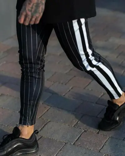 Брюки мужские облегающие в полоску спортивные штаны длинные тренировочные