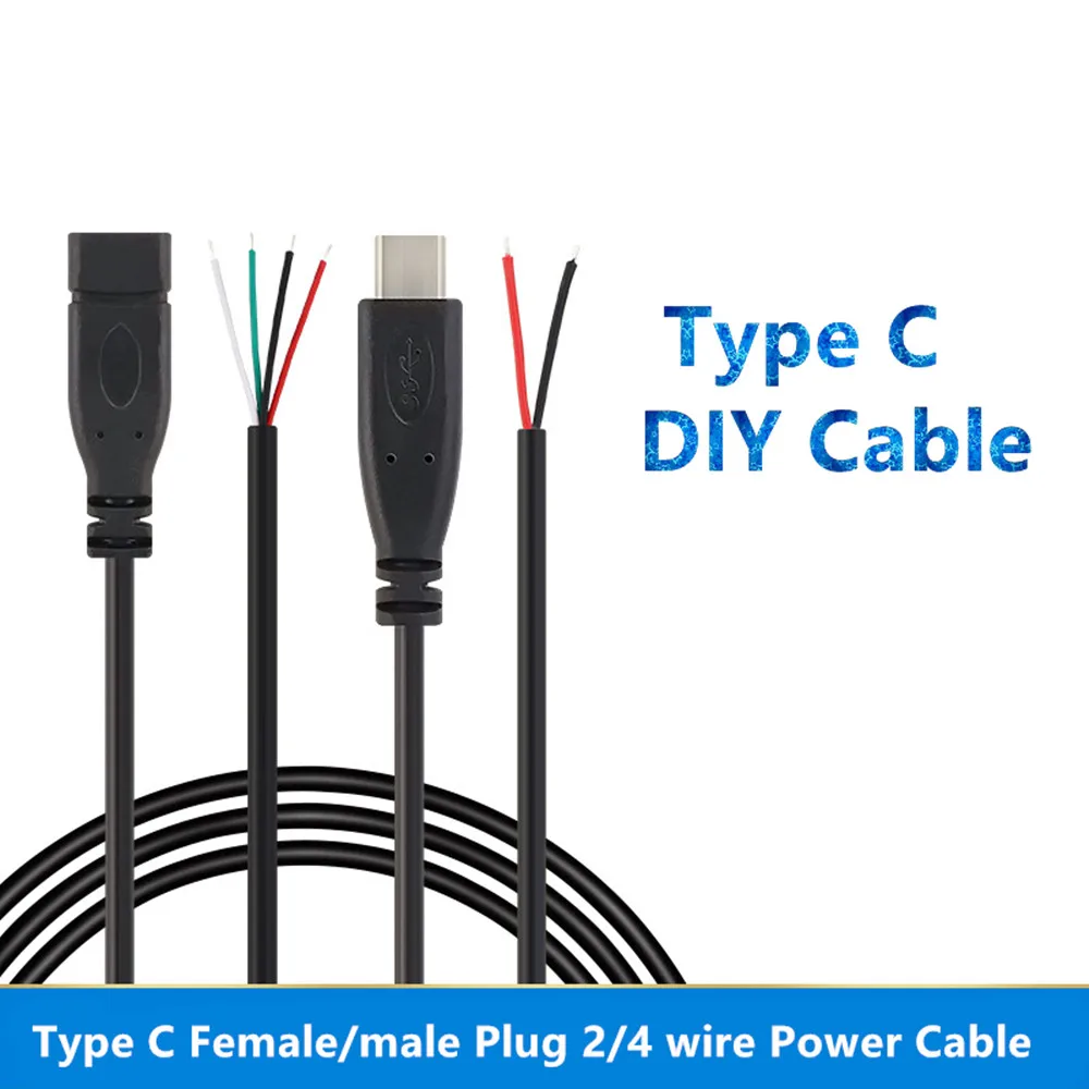 25-сантиметровый черный штекер Usb Type-c мама 2-4 провода кабель питания шнур