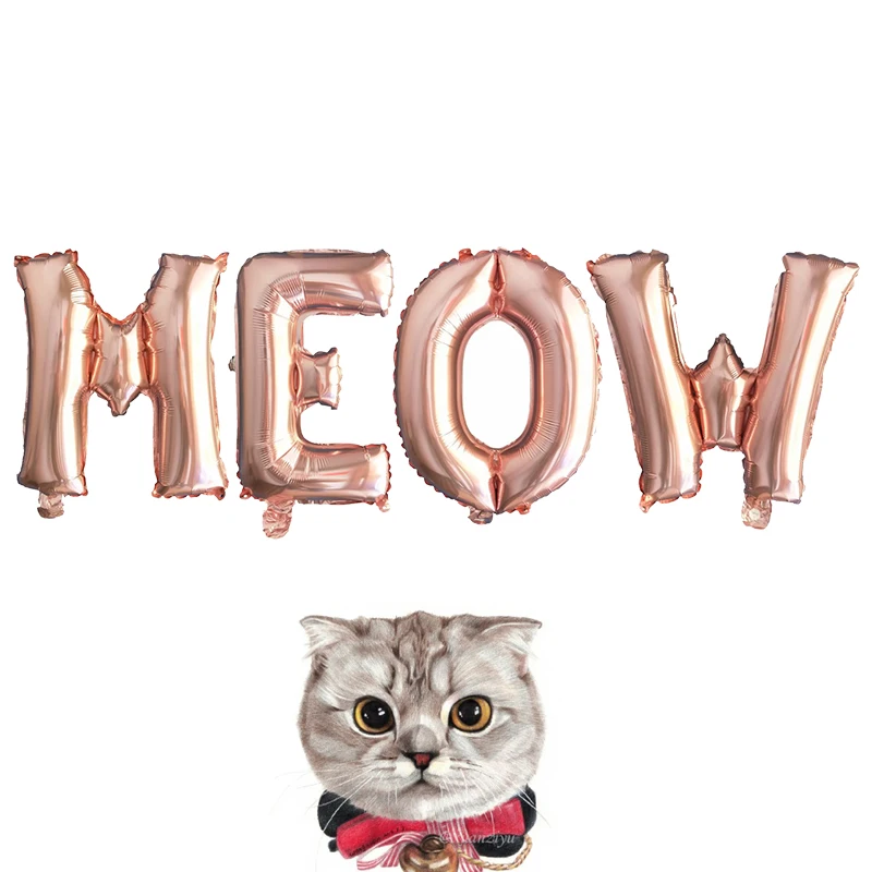 

Cartoon Cat Balloon Letter 16'' MEOW letter Foil Balloon Set Pet Birthday Theme Party Decoration Balloon Supplies