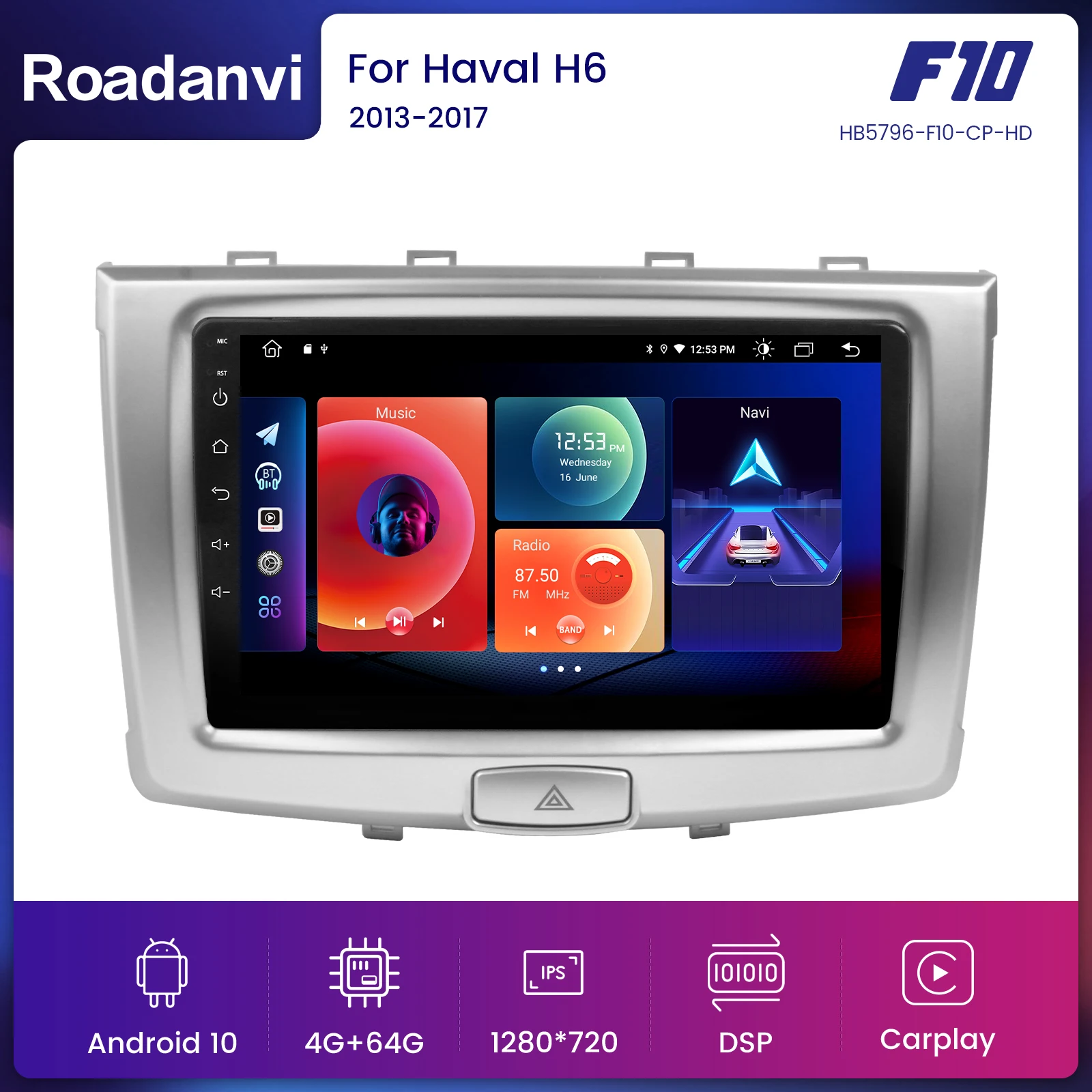 

Roadanvi For H-Haval H6 2013 2014 2015 2016 2017 Car stereo android intelligent system Carplay Android Auto Navigation 1280*720