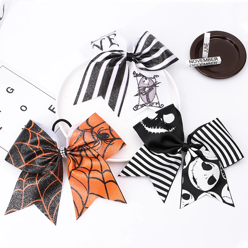 

Girls Halloween Bow Hair Loop Elastic Bands Ribbon 7 Inch For Kids Children Party Accessories