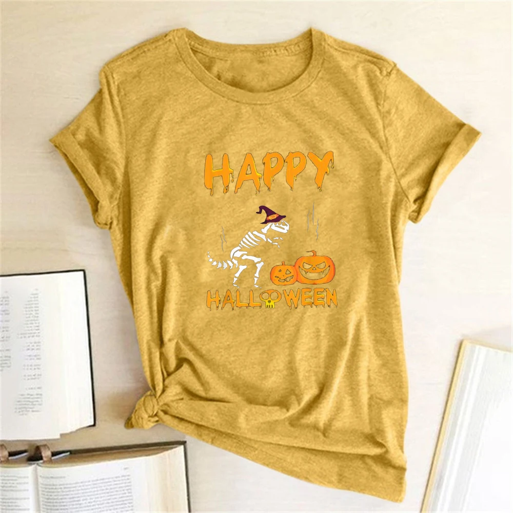 

Women Summer Tops for Teens Crew Neck Woman Tshirts Cotton Harajuku Clothes Happy Halloween Pumpkin Head Printing T-shirts