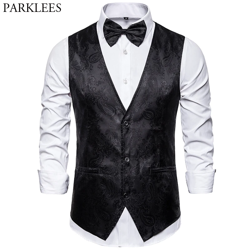 Мужской классический жаккардовый жилет Пейсли (костюм + галстук бабочка) мужской
