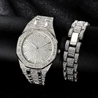 Полный льдом часы-браслет для мужчин со льдом часы модные кварцевые наручные часы в стиле 