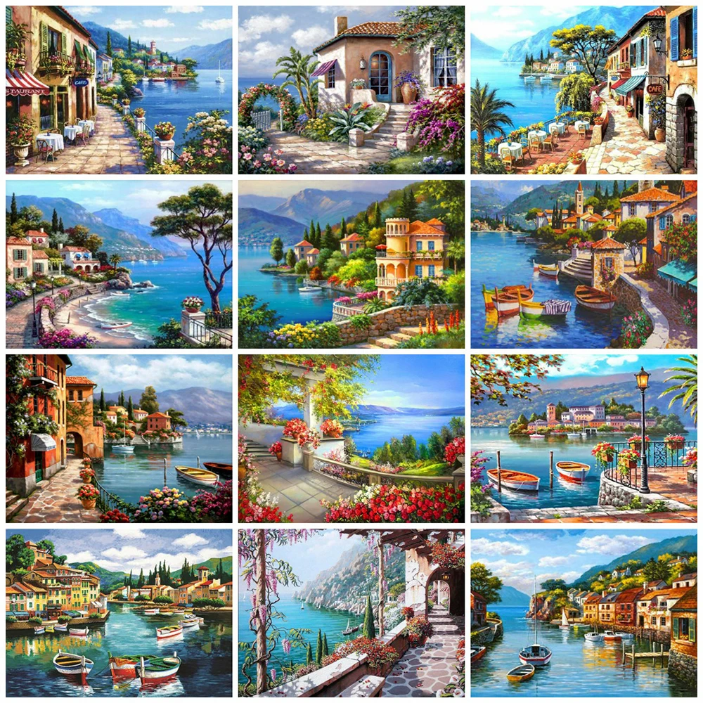 

MomoArt Diamond Embroidery City Diamond Painting Full Square Landscape Rhinestone Mosaic Sale House Beaded Handmade Hobby