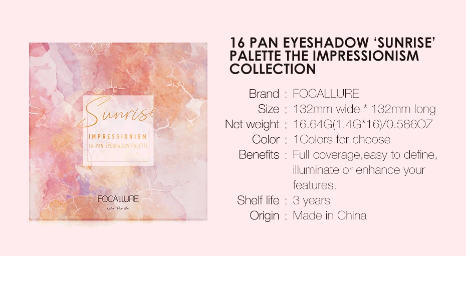 FOCALLURE Новые 16 цветов Sunrise тени для век матовые тени для век матовый пигмент рассыпная пудра теней для век Роскошное Качество мерцающие тени для век