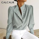 GALCAUR белые повседневные блузки для женщин со стоячим воротником с длинным рукавом Свободные минималистский однотонные дизайнерские рубашки женский 2020 одежда Новинка