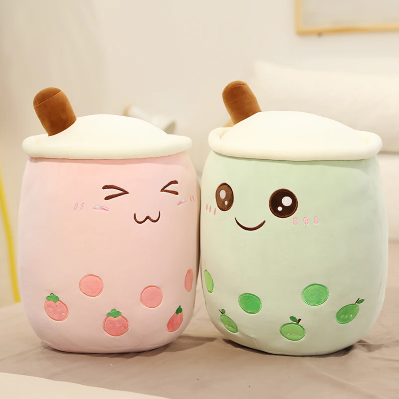 

New Style Bubble Tea Cup Plush Toy Pillow Strawberry Apple Full Filling Milk Tea Soft Doll Stuffed Cushion Birthday Gift for Kid