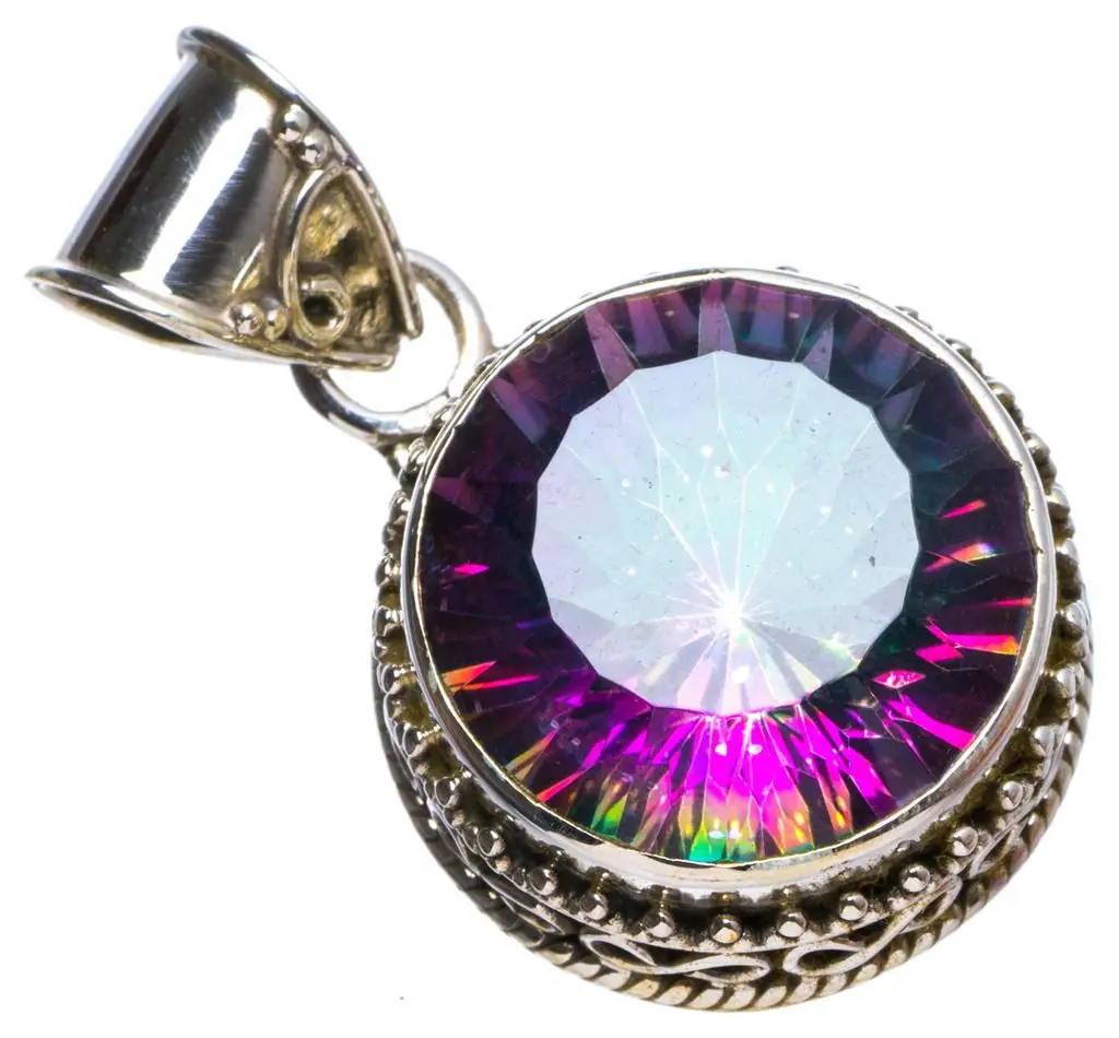 Природный Мистический топаз античный дизайн ручной работы уникальный кулон из