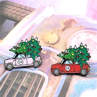 christmas car carrying tree enamel pin pink red brooch denim jeans shirt bag christmas jewelry gift for friends kids