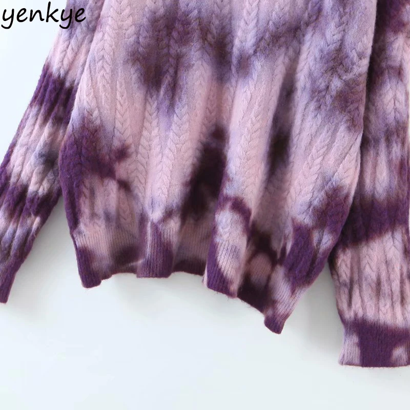 

New Fashion Women Vintage Oversize Tie Dye Print O Neck Long Sleeve Casual Pullover Jumper Winter Sweaters