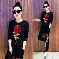 2 piece sets womens outfits rose sequin loose sweater womens new trend pullover slim sweater suits sweat suits women