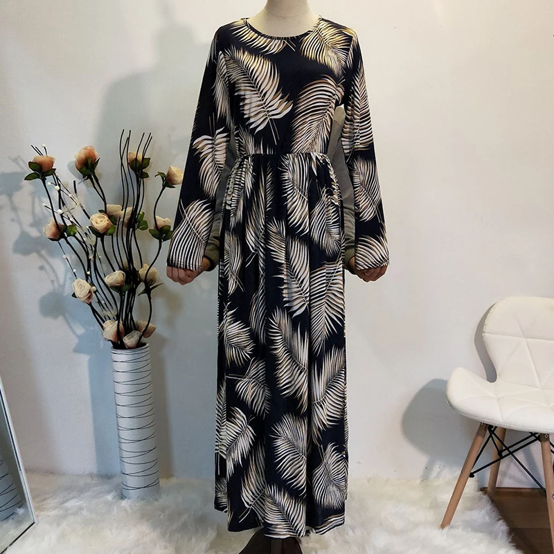 Женское длинное платье Siskakia трапеция с длинными рукавами и принтом перьев