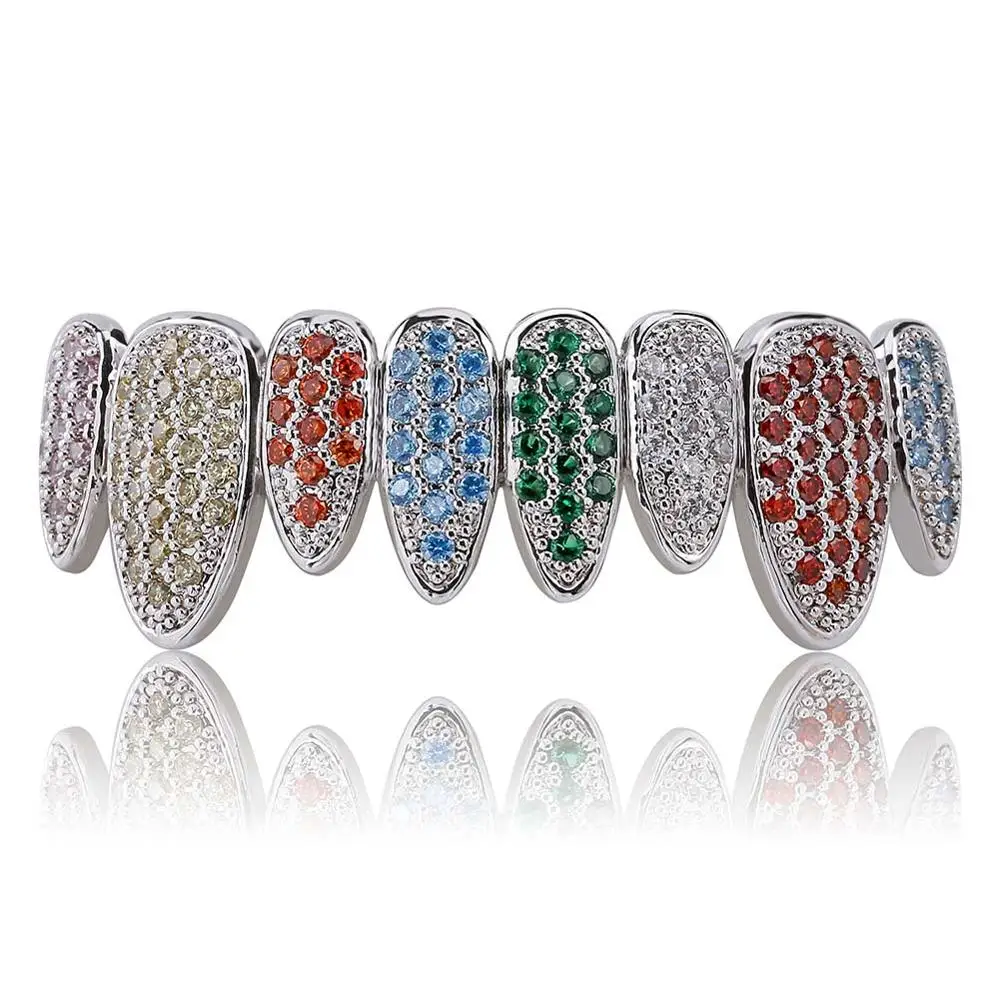 Хип-хоп грильз со льдом яркие кубические грили с микро закрепкой 8/8 верхние и