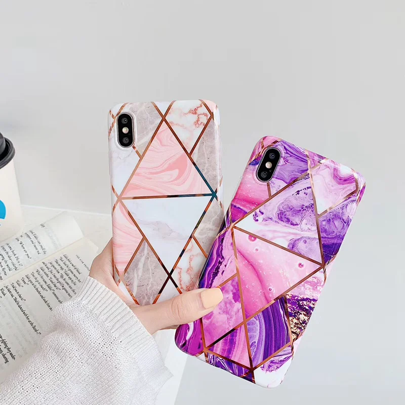 Роскошный глянцевый мраморный чехол для телефона iPhone 12 mini 11Pro X XR XS Max 7 8 6 6S Plus с покрытием геометрической линии из мягкого TPU на задней панели.