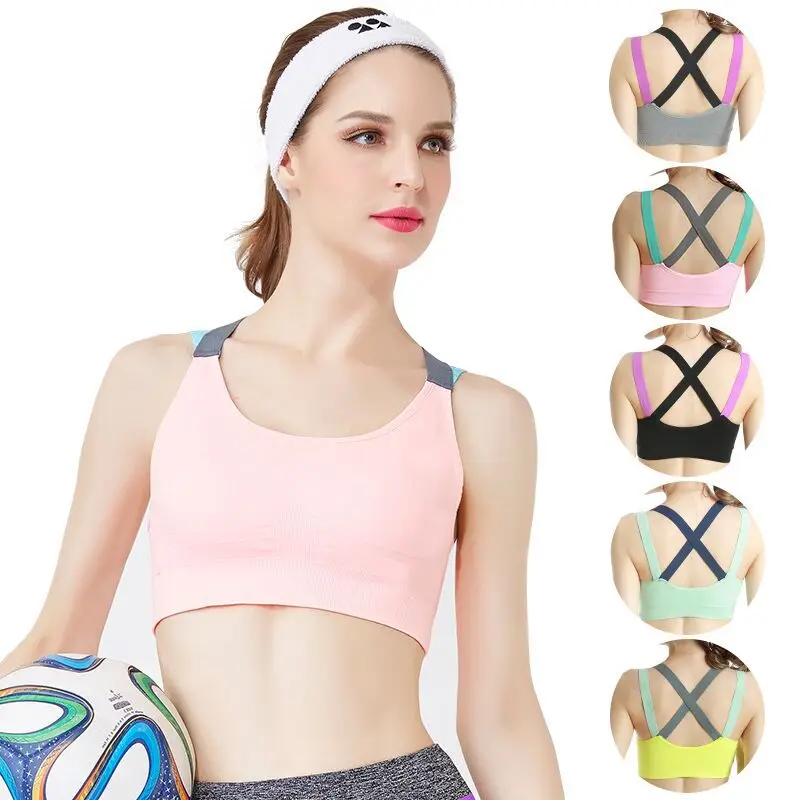 

Sports Bras Women Shockproof Running Workout Women's Yoga Underwear Professional Fitness Vest Training Bra No Rims Cross Back