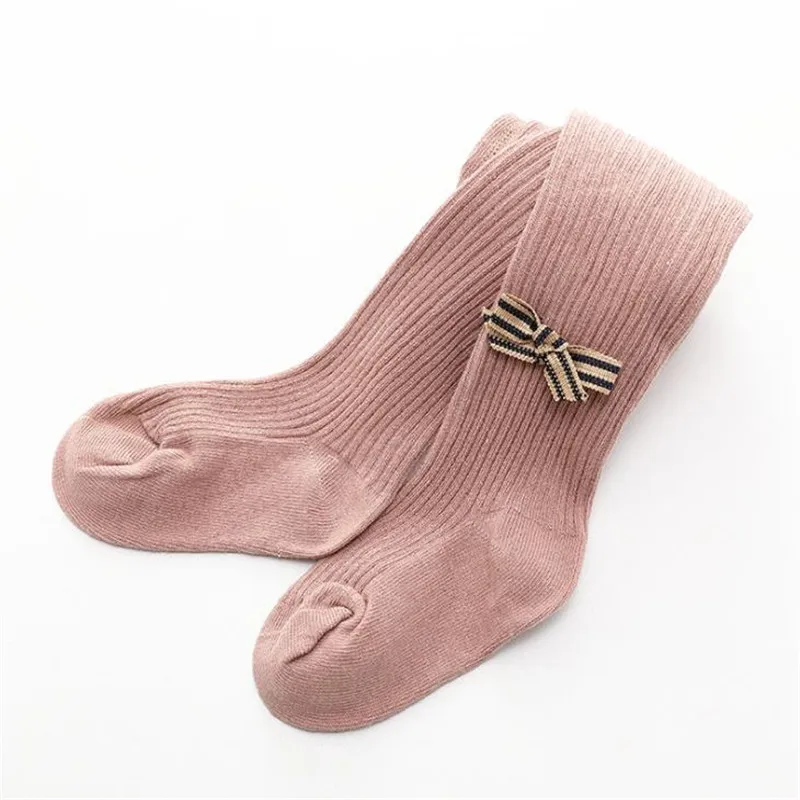 Колготки для маленьких девочек однотонные чулки с бантом Мягкие хлопковые