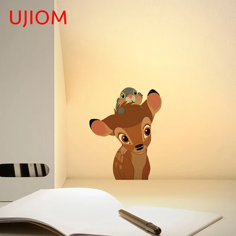 UJIOM for Bunny Deer Bambi Cute Wall Stickers Bedroom Waterproof Cartoon Decals Living Room Bathroom Wardrobe Door Stickers