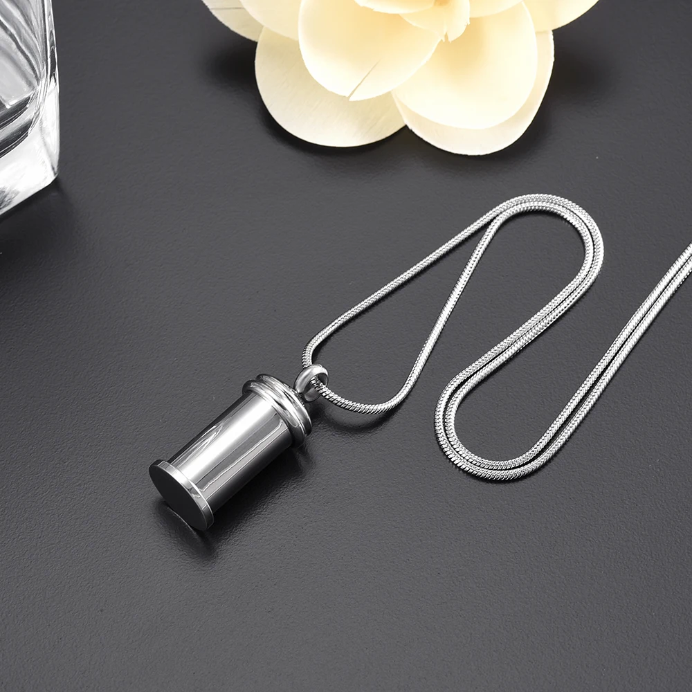 

IJD9895 Stainless Steel Cylinder Memorial Urn For Ashes Pendant Cremation Jewelry Necklace