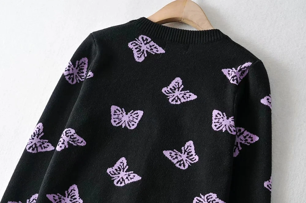 

2021 Spring Vintage V-Neck Pring Floral Knitted Sweater Elegant Long Sleeve Thick Cardigan Sweater Lady Casual Loose Chic Top