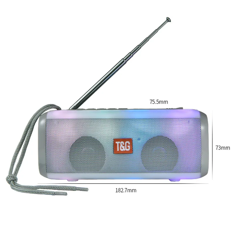 T&amp;G TG144 Беспроводной портативный громкоговоритель Bluetooth с FM-радио, регулируемой антенной, плеером музыки и светодиодной вспышкой.