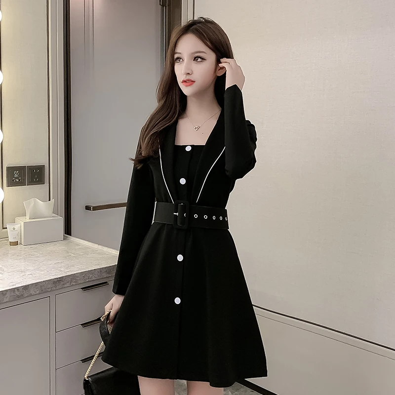 COIGARSAM лоскутное женское цельное платье корейское Новое весеннее двубортное с