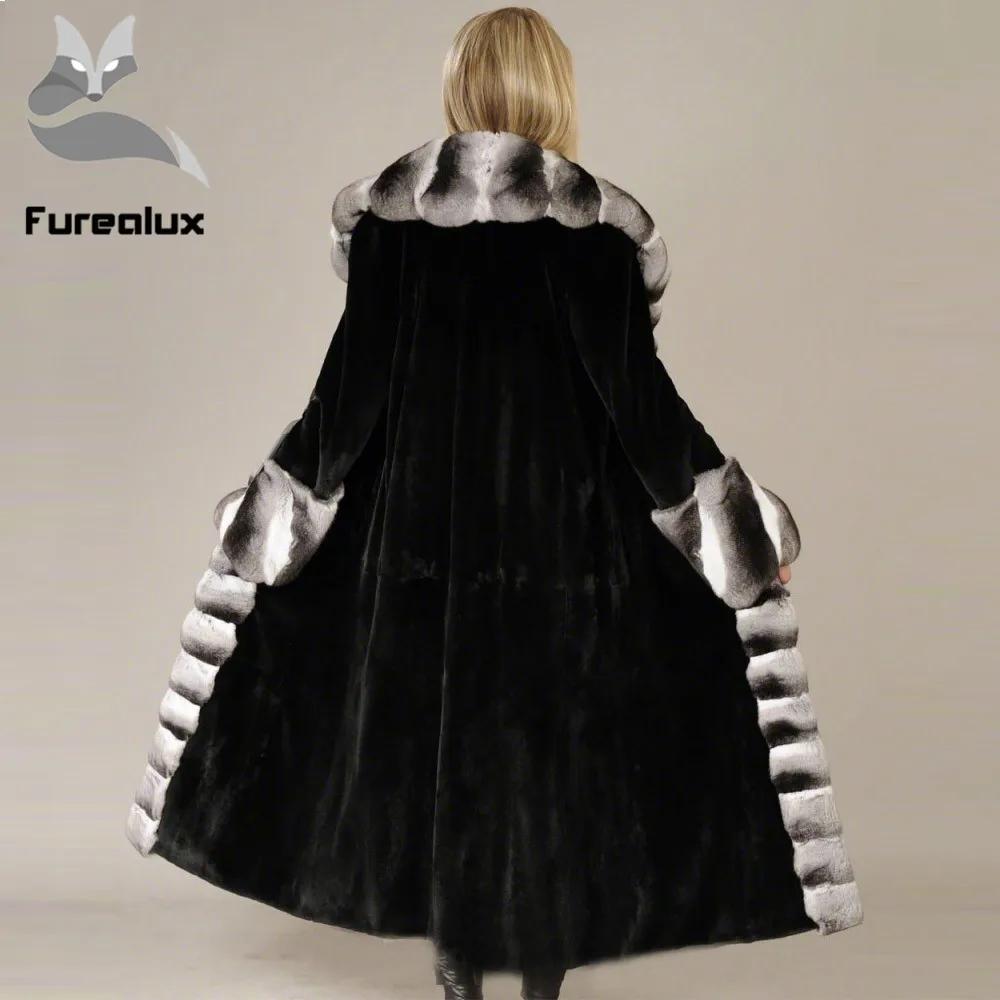 Женская Шуба из кролика Рекс 100% натуральный мех 120 см зима х-длинная верхняя