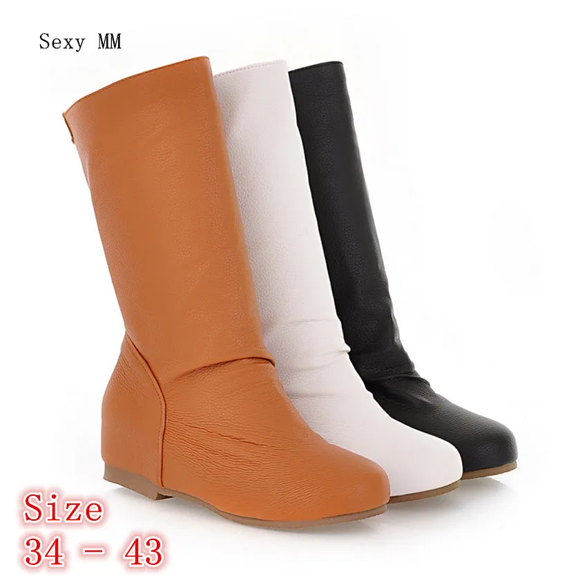 

Spring Autumn Women Mid Calf Boots Booties Wedge Height Increasing Woman Short Boots botas Plus Size 34 - 40 41 42 43