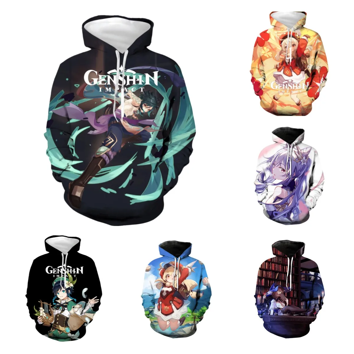 

Толстовка с капюшоном и 3D-принтом из аниме-игры Genshin lmpact, мужская и женская повседневная Уличная одежда, пуловер