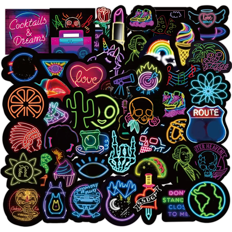 

10/50PCS Vsco Neon Light Graffiti Stickers Diy Laptop Guitar Luggage Skateboard Bike Car Waterproof Cool Stickers Decal Kid Toys