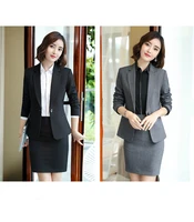 gray fashion womens blazers and jacket suits ladies office skirt suits business work wear office uniforms designs 2 pieces sets