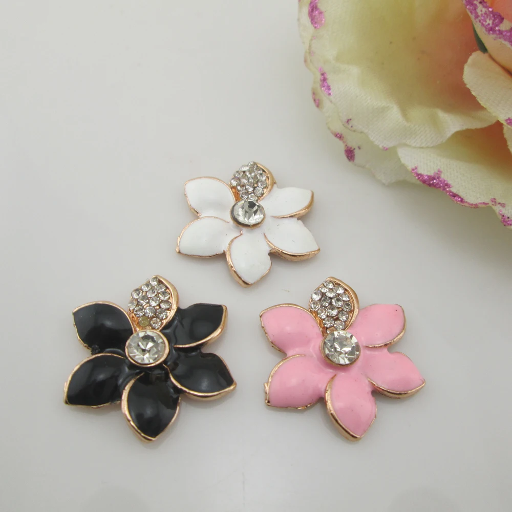 (BT160 23 мм) 5 шт. красивый цветок 3 цвета прозрачные стразы металлические кнопки с плоским основанием