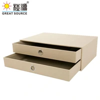 2 layers cabinet cardboard office desk top organizer home storage 2 drawers cabinet beige faux linen natural wood paper2pcs