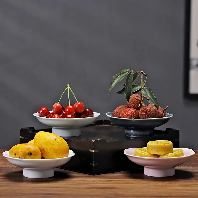 

Chinese Ceramic Goblet Retro Afternoon Tea Cake Tray Dessert Snack Dried Fruit Fruit Plate Creative Fruit Nut Dish Sushi Plate