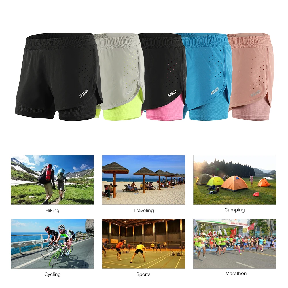 Women's 2-in-1Running Quick Dry Workout Bodybuilding Gym Training Exercise Jogging Cycling Shorts with Longer Liner | Спорт и